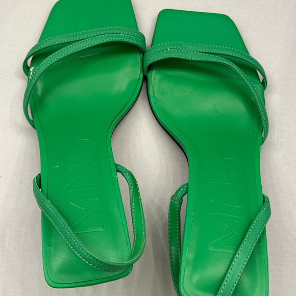 MANGO Green Triangle Heels Strappy Sandals Square Toe Size 9 - Picture 7 of 14
